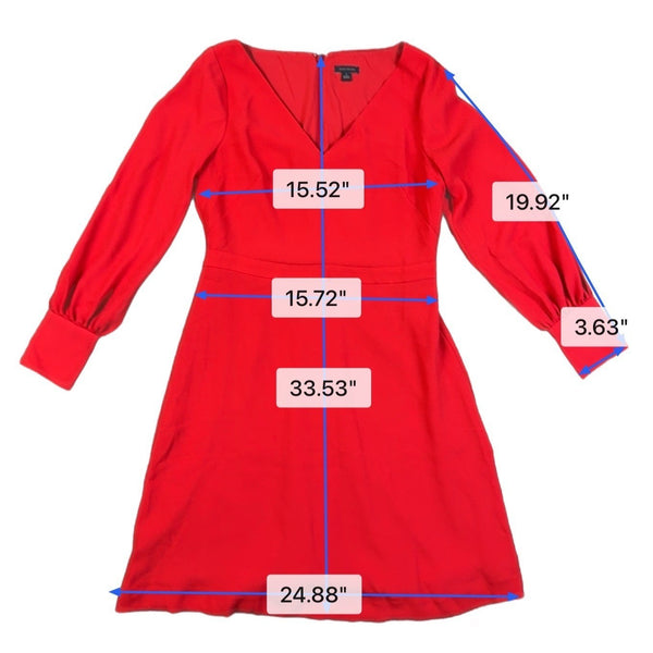 Ann Taylor Womens Red Shift Long Sleeve Dress With V-Neck Size 6