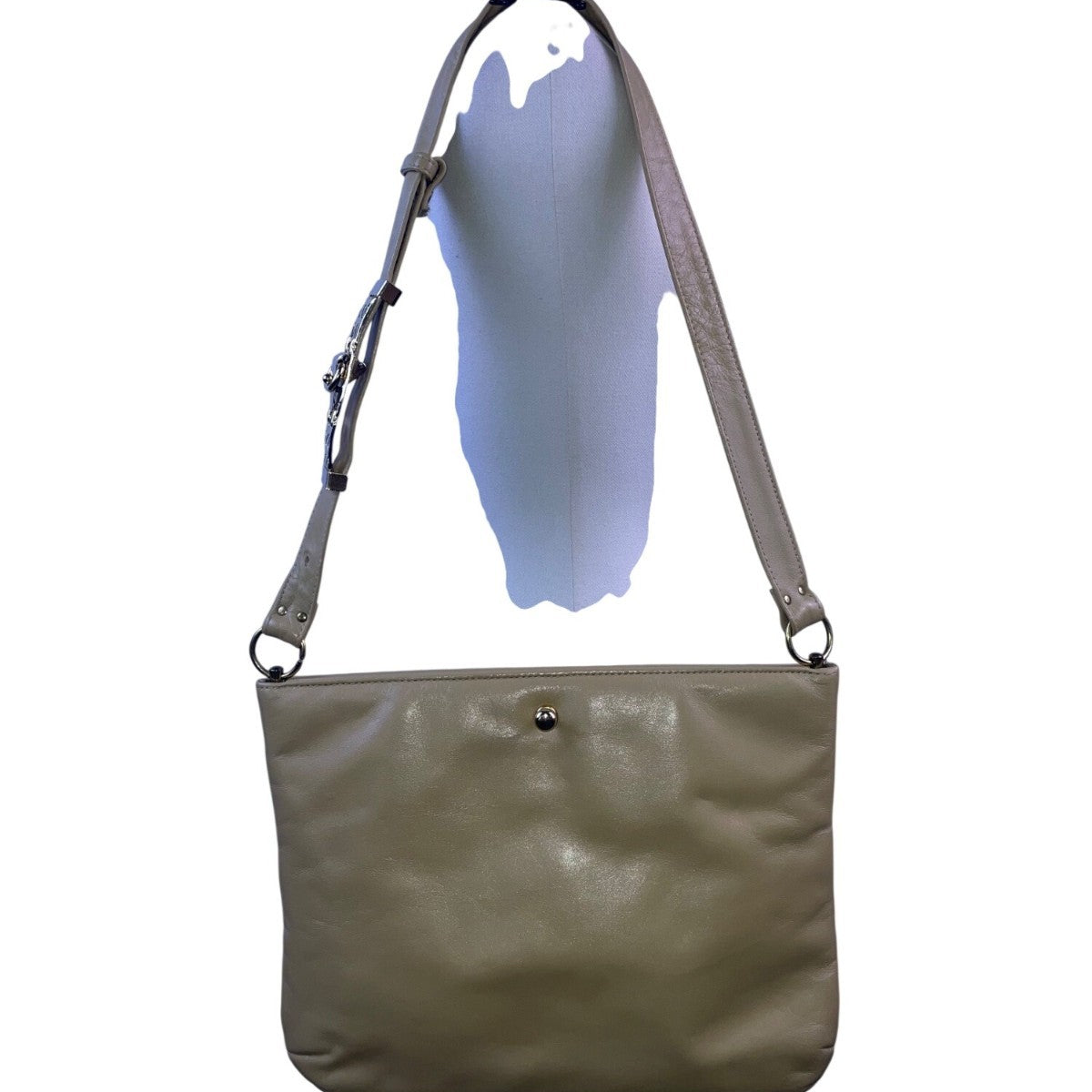 Vntg Ruth Saltz Women’s Beige Leather Gold Accent Adjustable Strap Shoulder Bag