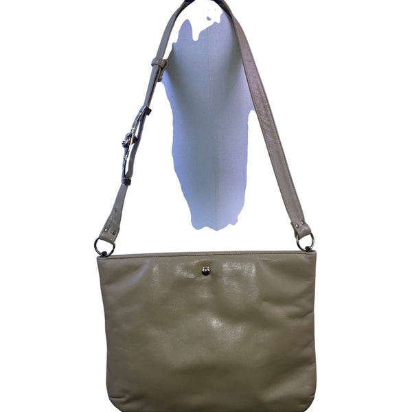 Vntg Ruth Saltz Women’s Beige Leather Gold Accent Adjustable Strap Shoulder Bag