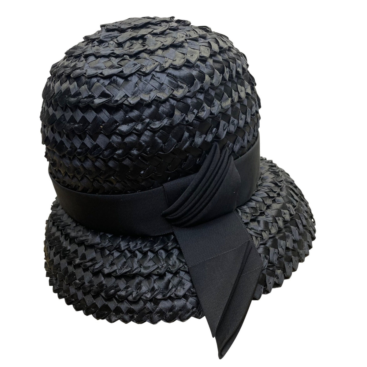 Vintage Amy NY Womens Black Straw Hat Woven Design Medium Julius Garfinkel & Co