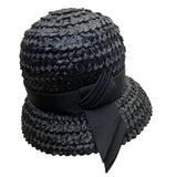 Vintage Amy NY Womens Black Straw Hat Woven Design Medium Julius Garfinkel & Co
