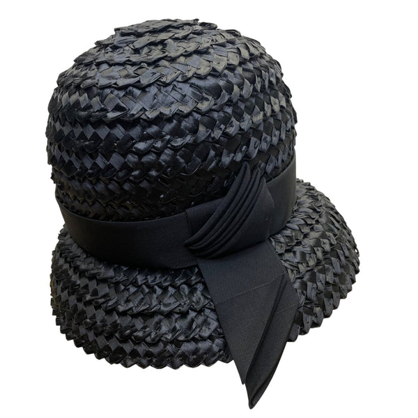 Vintage Amy NY Womens Black Straw Hat Woven Design Medium Julius Garfinkel & Co