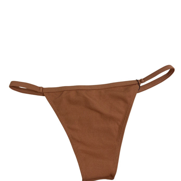 Zaful Womens Brown Ribbed Bikini Bottom Mid-Waist Size 8