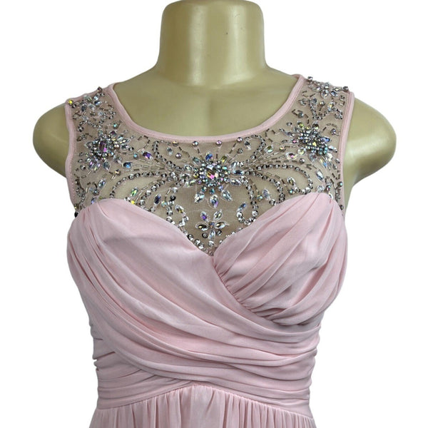 B. Darlin Womens Pink Beaded Mesh-Top Gown 1/2 Polyester Evening Dress