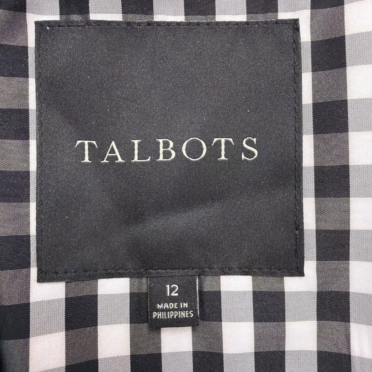 Talbots Womens Black & White Gingham Coat With Belt Size 12