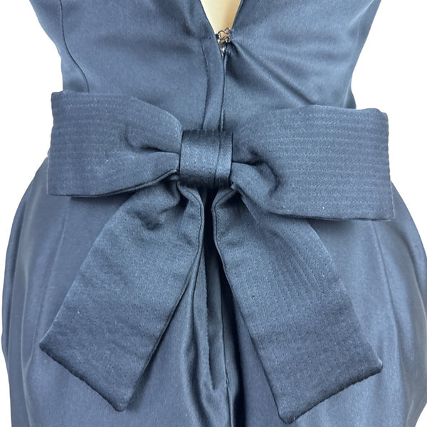 Vintage Victor Costa Black Cocktail Dress With Bow Back & Pleated Skirt Sz 6