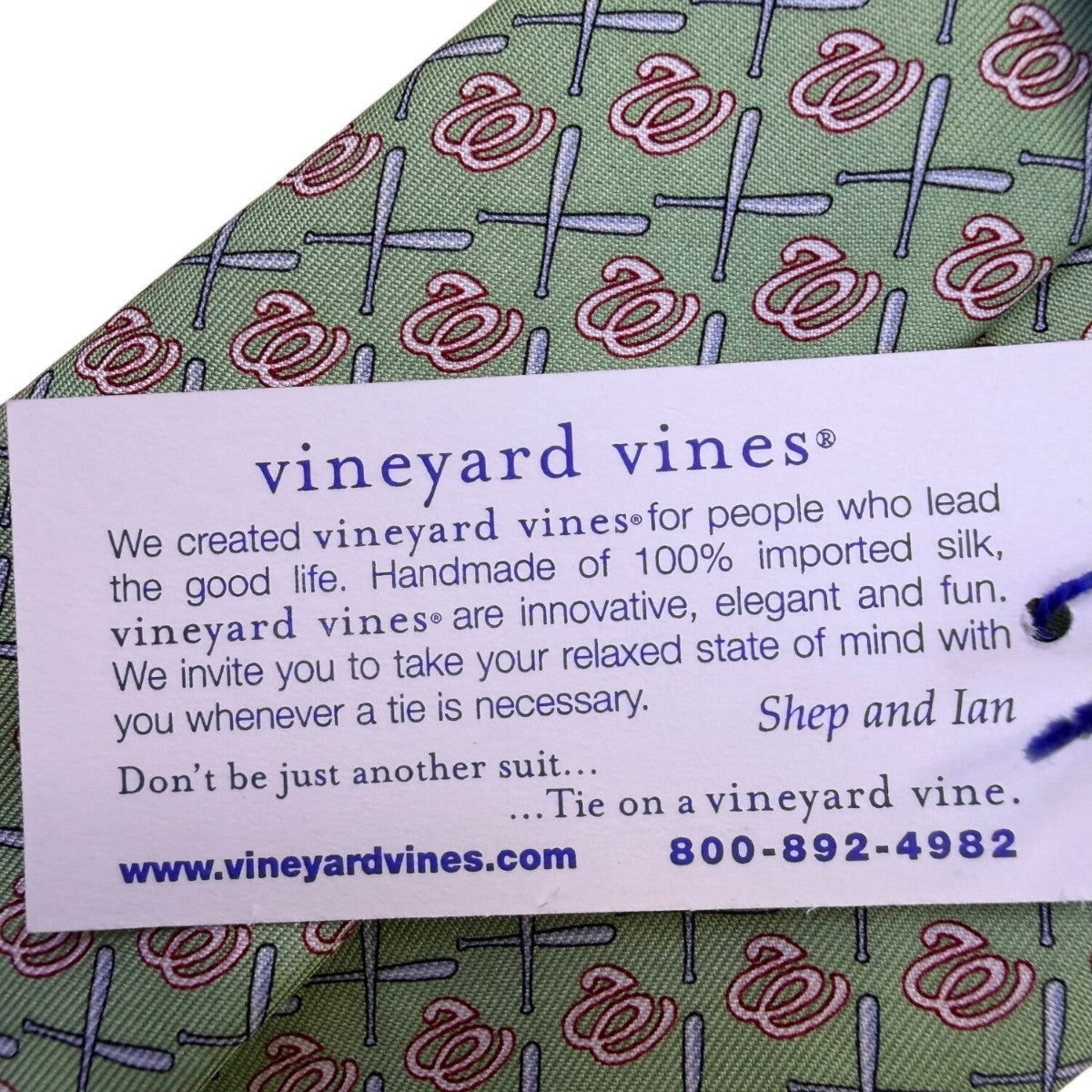 Vineyard Vines Mens Green 100% Silk Washington Nationals Logo Patterned Tie