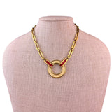 Monet Womens Gold Tone Red Enamel Link Necklace Chain Vintage Jewelry