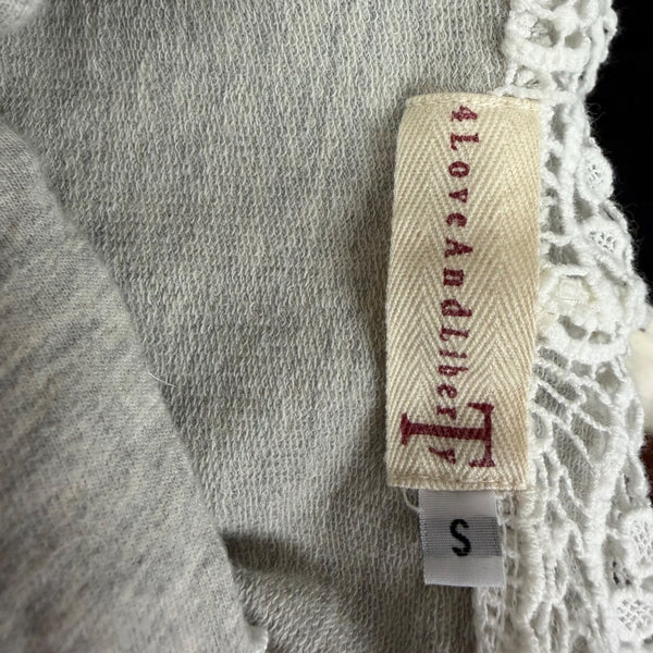 LoveAndliberTy Womens Gray Cotton/Spandex Lace Trim Hooded Zip-Up Sweater Size S