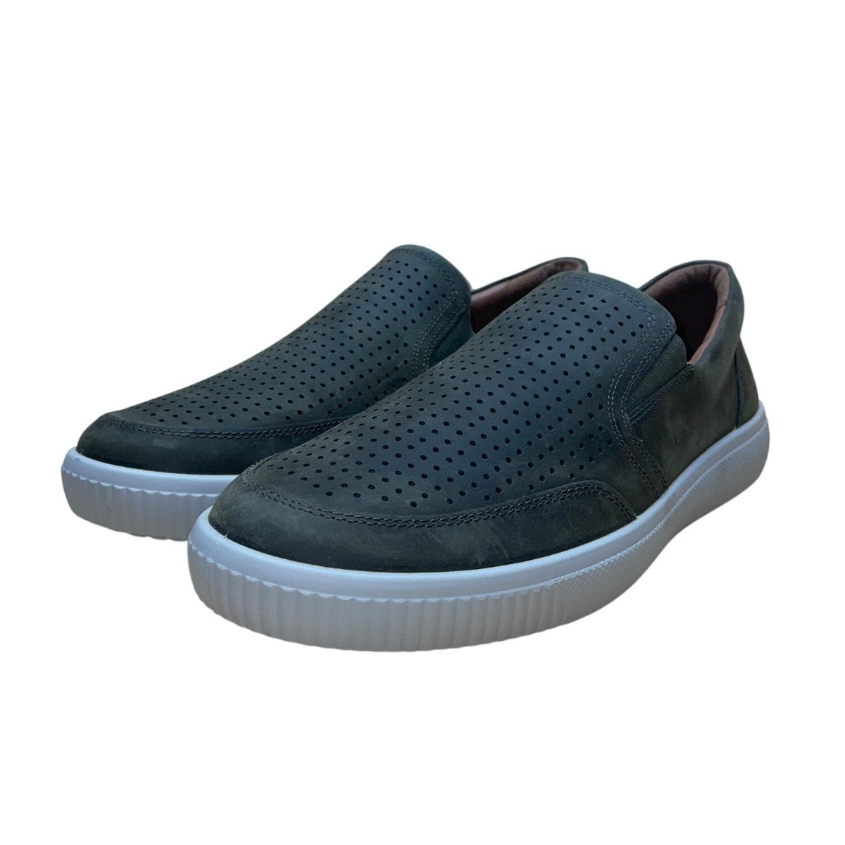 Hotter Men’s Green Leather Perforated Slip-On Dual Fitting Flat Shoes Size 12