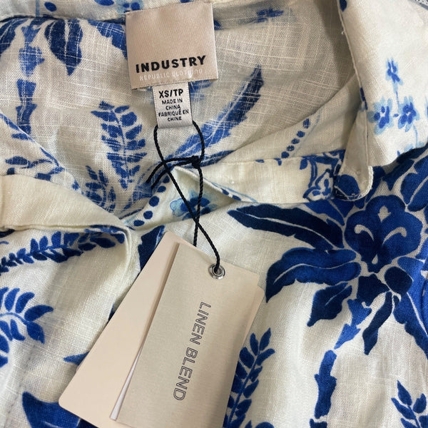 Industry Women's White With  Blue Floral Print Button Up Shirt Sz  XS- NWT