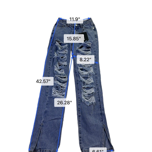 Pretty Little Thing Womens Blue High-Waisted Distressed Straight Leg Jeans Sz 4