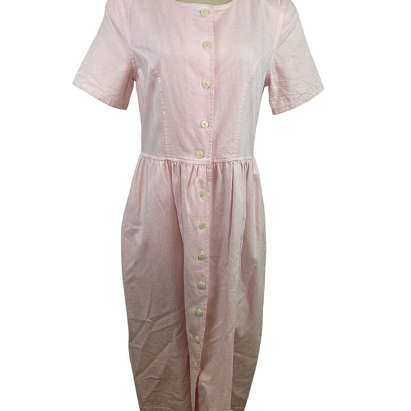 Vintage Talbots Pink Button-Down Short Sleeve Midi Dress With Pockets Sz 4P
