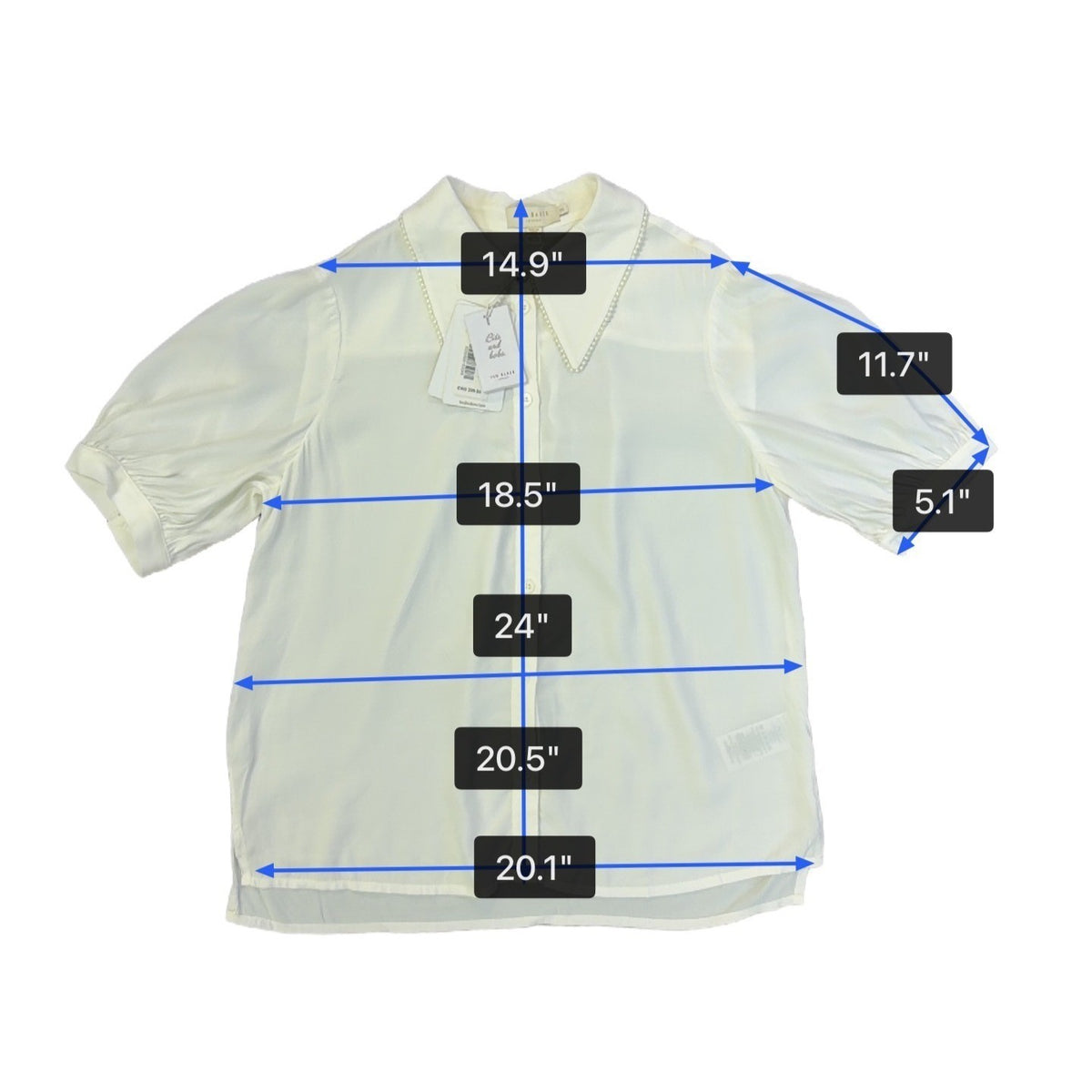 Ted Baker Womens White Button-Up Shirt With Pearl-Embellished Collar Sz 2