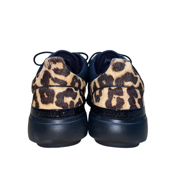 Michael Kors Women’s Black Textile & Leather Blend Leopard Accent Sneakers Sz 7M