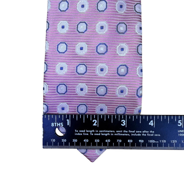 Hugo Boss Mens Pink & Blue Silk Geometric Pattern Tie Made In Italy Classic