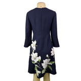 Hobbs Womens Navy Floral Print Bell Sleeve Dress Size US 4