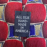 Nordstrom Mens Red & Blue Silk Geometric Patterned Neck Tie Handmade In USA