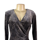 Robbie Bee Womens Black Animal Print Long Sleeve Wrap Dress Size S