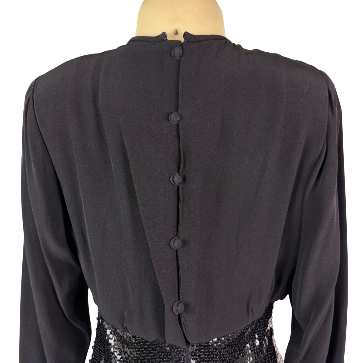 Vintage Mignon Womens Black Sequin Cinched Waist Long Sleeve Dress M