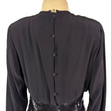 Vintage Mignon Womens Black Sequin Cinched Waist Long Sleeve Dress M