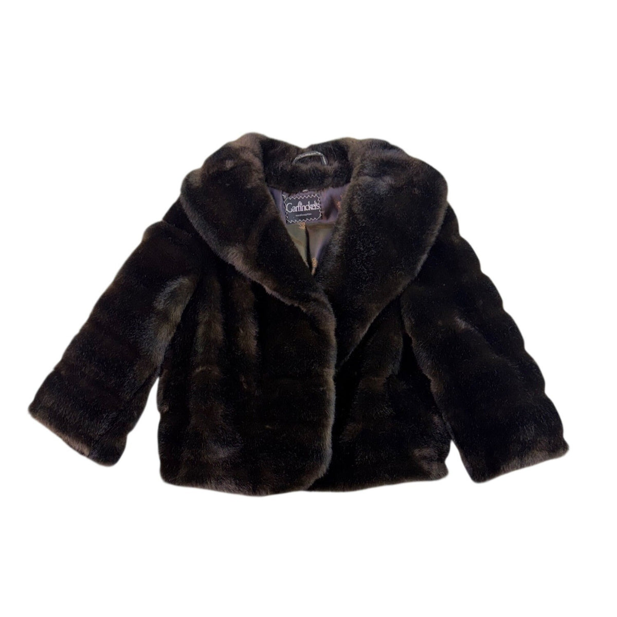 Garfinckels Womens Brown Faux Fur Coat Washington Elegant Warm Vintage Jacket