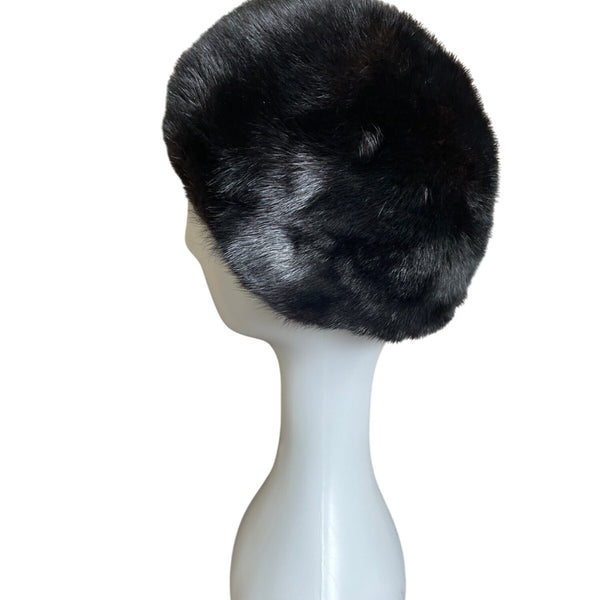 Vintage Claire Of Cameo New York  Black Mink Fur Womens Pillbox Hat