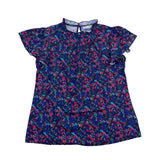 Simplefun Womens Blue Floral Blouse With Ruffled Sleeves Size M