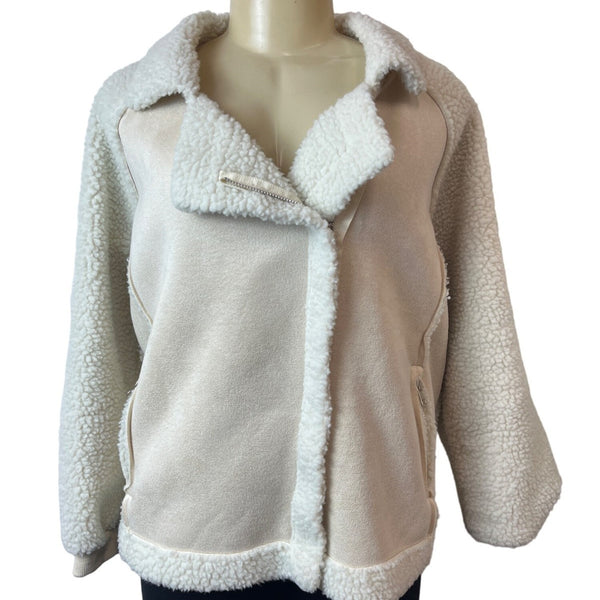 Classic Fashion Collection Women's White Lined Teddy Jacket Sz M