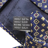 Ermenegildo Zegna Mens Blue 100% Silk Patterned Tie With Logo Diamond Design