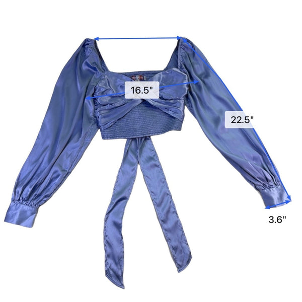 Urban Outfitters Womens Light Blue Satin Long Sleeve Crop Top Size XS