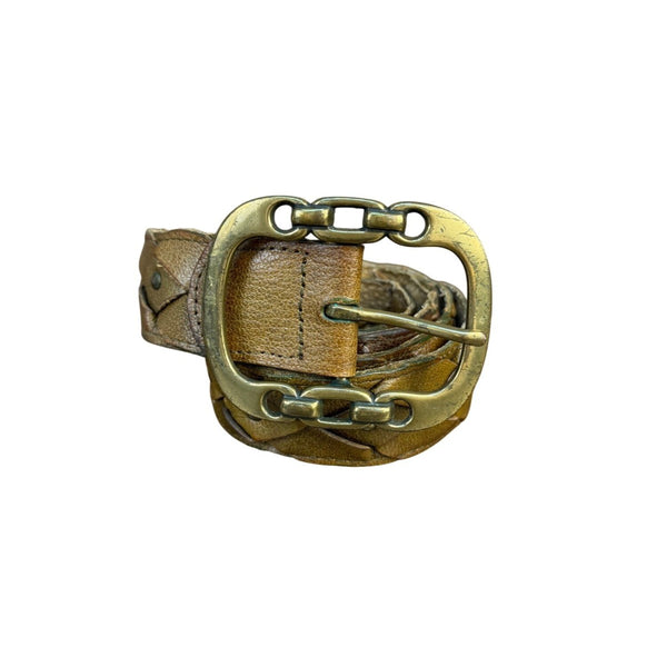 Genuine Leather Womens Brown Braided Belt With Brass Buckle Size Large