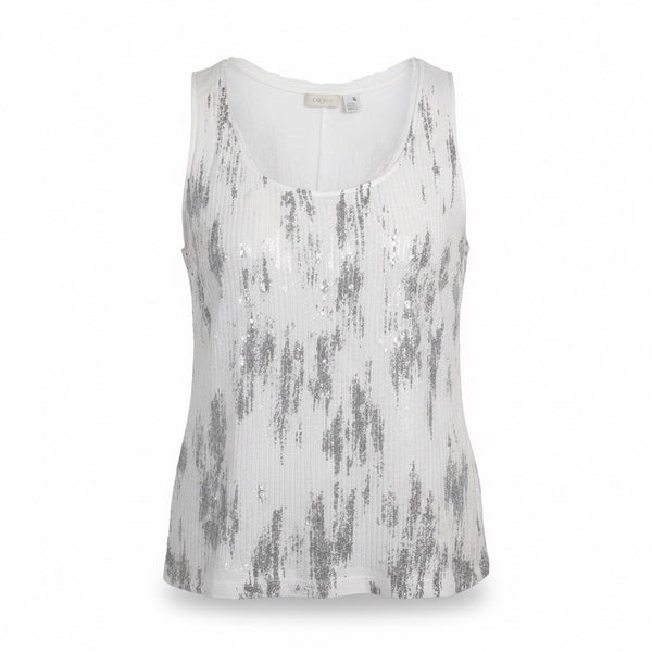 Chicos Womens White & Silver Sequin Tank Top Casual Lightweight Stretch Size 3L