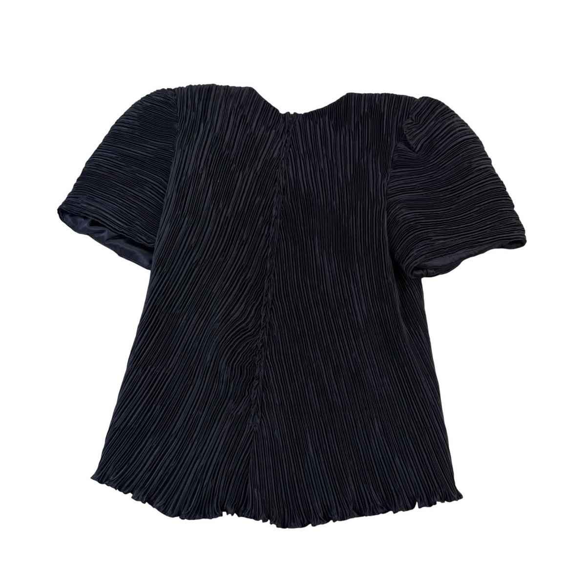 Katherine Lindsay Womens Black Pleated Satin Bow-Detailed Puff Sleeve Top 
