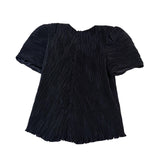 Katherine Lindsay Womens Black Pleated Satin Bow-Detailed Puff Sleeve Top 