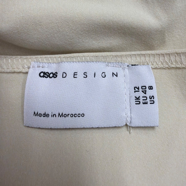 Asos Design Womens Ivory Maxi Dress Deep V Neck Tie Back Sz US 8 UK 12