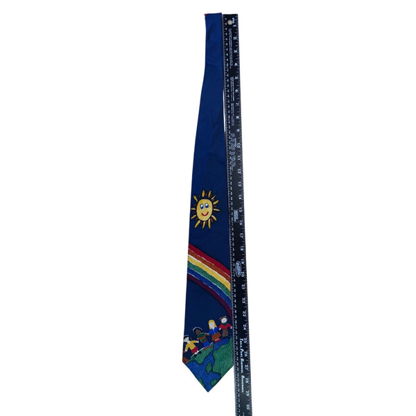 Save The Children  Blue 100% Silk Necktie Peace On Earth Child Design Colorful