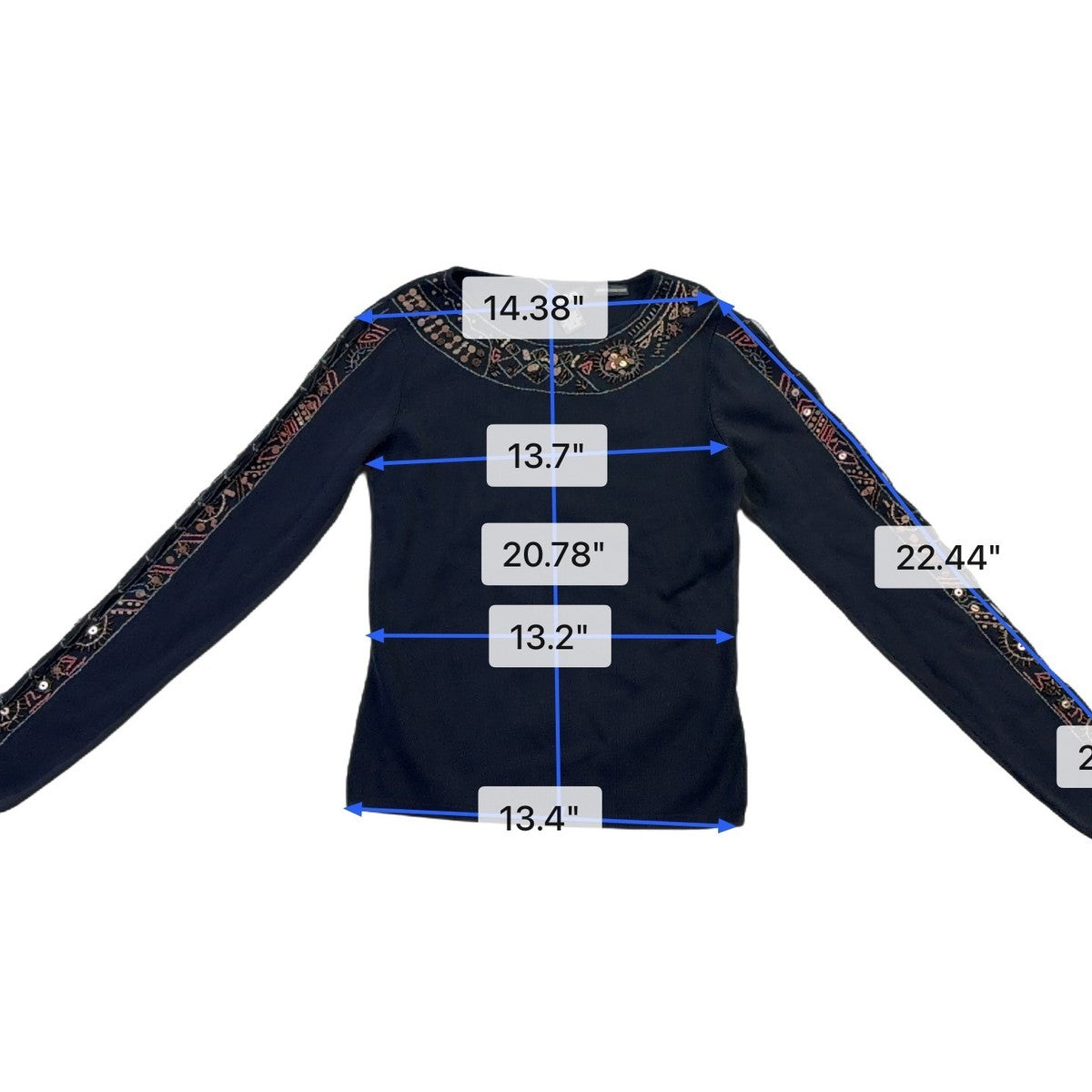 Cabo Womens Black Beaded Embroidered Long Sleeve Top Pull Tie Size S