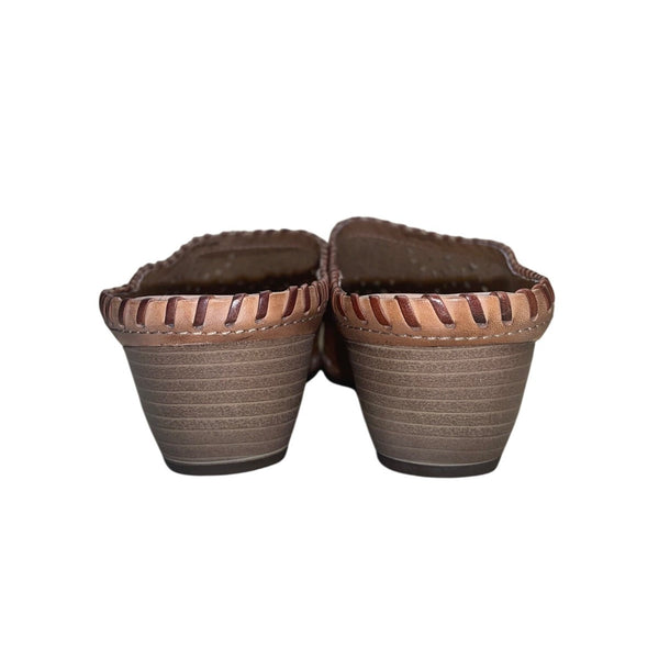 Pikolinos Women’s Brown Leather Laser Cut Slip-On Mules Size 38