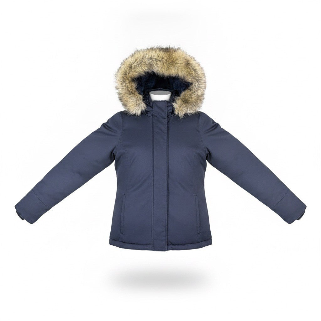 Abercrombie & Fitch Womens Navy Faux-Fur Hooded Jacket Water-Resistant Sz S