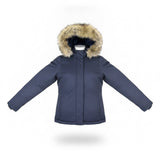 Abercrombie & Fitch Womens Navy Faux-Fur Hooded Jacket Water-Resistant Sz S