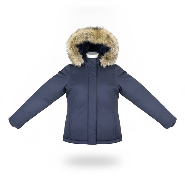 Abercrombie & Fitch Womens Navy Faux-Fur Hooded Jacket Water-Resistant Sz S