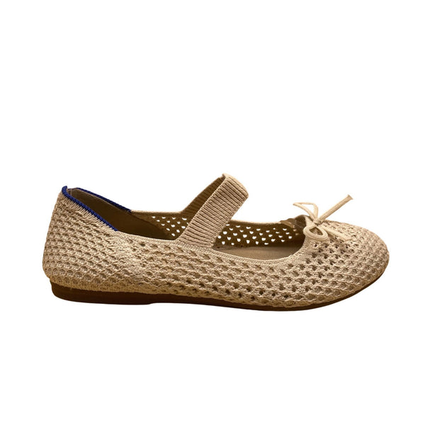 Rothys Kids Beige Knit Mary Jane Bow Ballet Flats Size K2