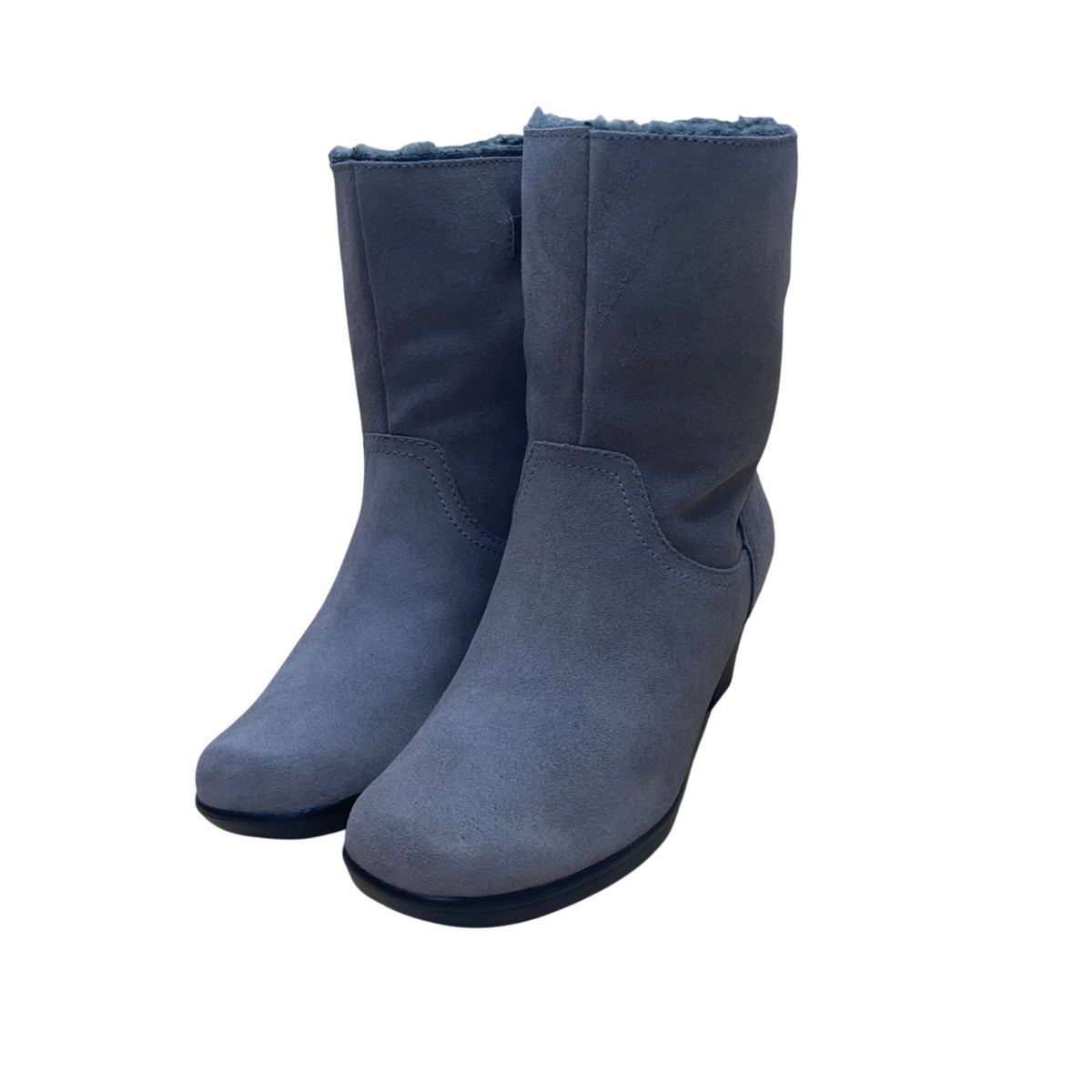 Clarks Women’s Gray Faux Suede & Fur Lined Bendable Winter Heeled Boots Size 7M