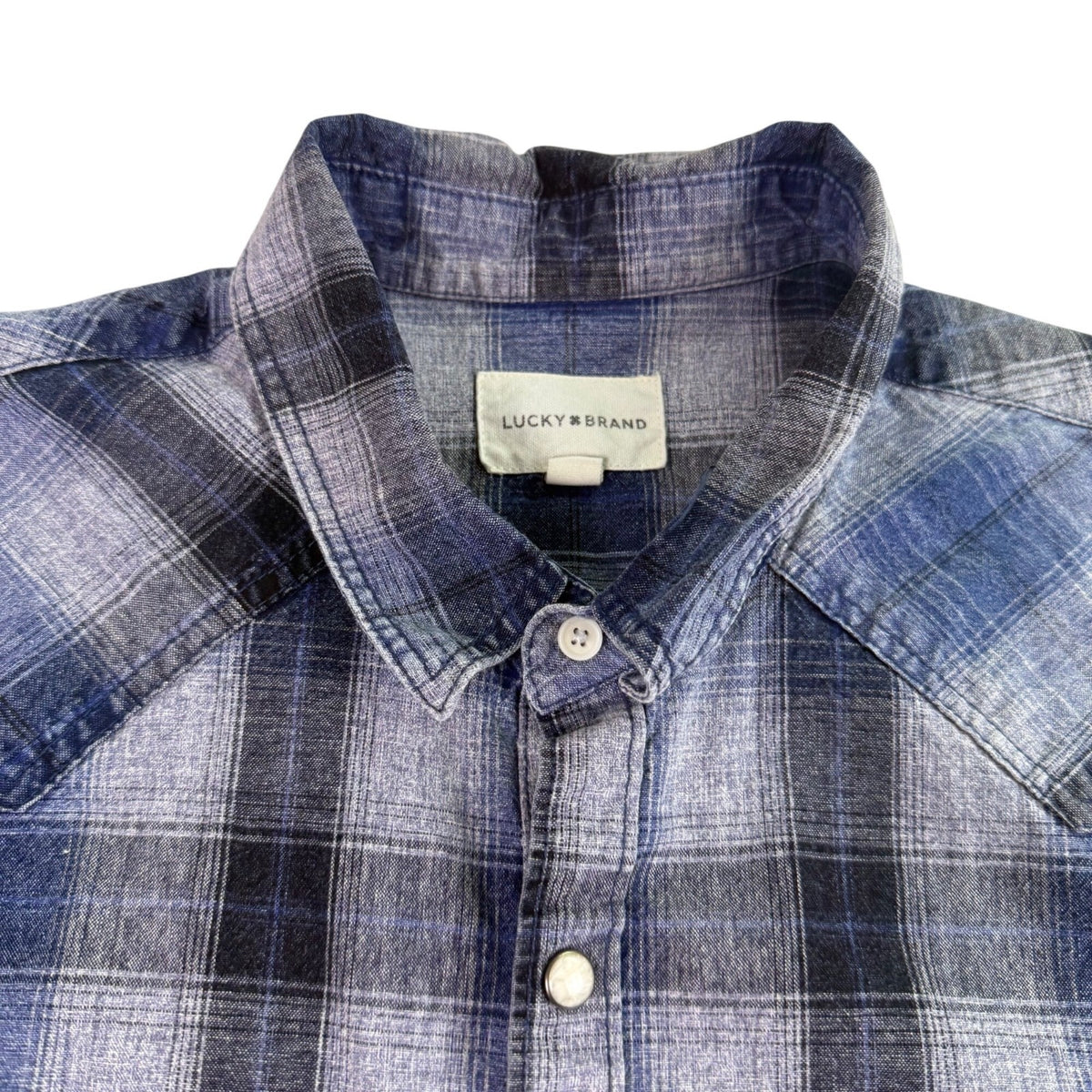 Lucky Brand Mens Blue Cotton Plaid Button-Up Western Shirt Front Pockets Size M