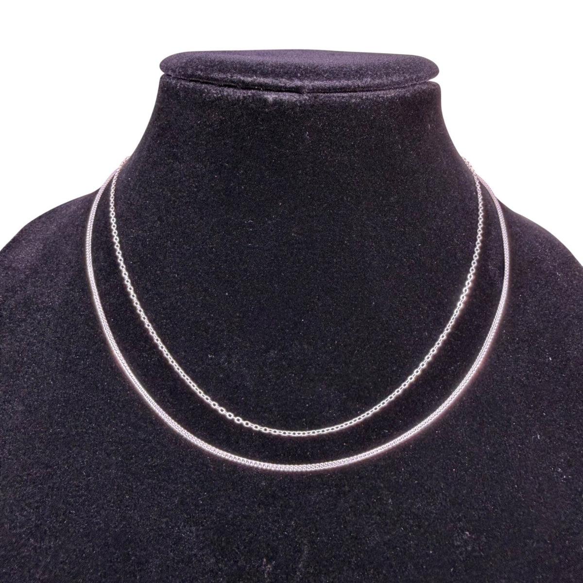 Sterling Silver Womens Double-Strand 925 Chain Necklace Adjustable