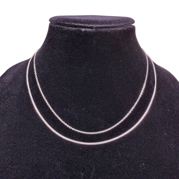 Sterling Silver Womens Double-Strand 925 Chain Necklace Adjustable