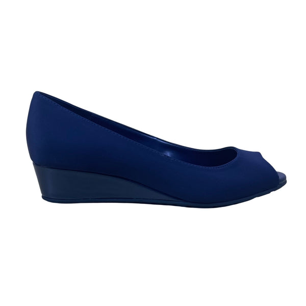 Bandolino Women’s Blue Navy Wedge Candra 2 Peep-Toe Shoes Size 7.5M