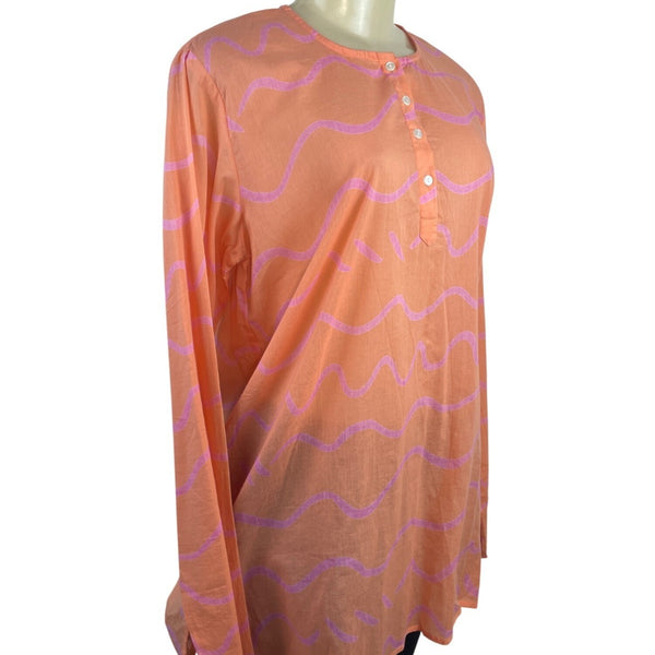 See Design Women’s Coral Long-Sleeve Tunic Blouse With Wave Pattern Sz L - New