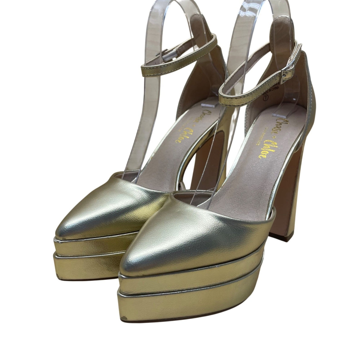 Chase + Chloe LA Women’s Gold Ankle Strap Ayla Platform Heels Size 7